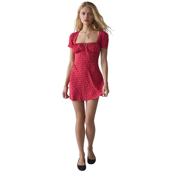 Kimchi Blue Dresses & Skirts - Kimchi Blue Red Polka Dot Milkmaid Mini Dress Short Sleeve OB2144183 Small